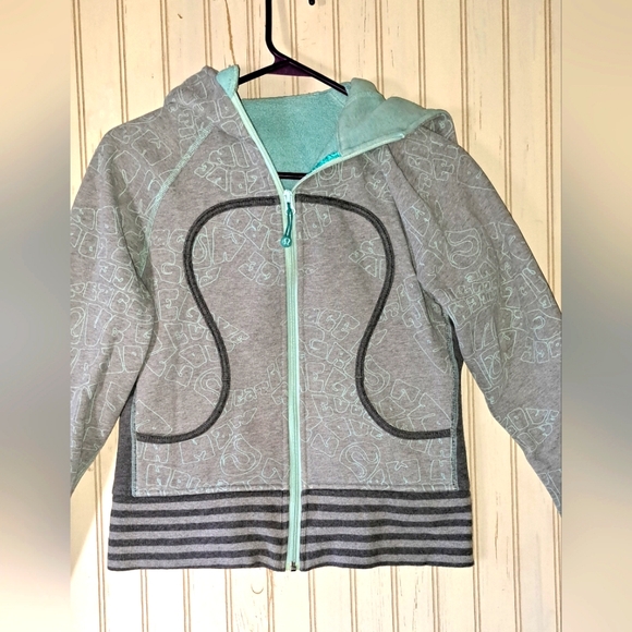 Lululemon Scuba Peace & Love Hoodie Full Front Zip Teal/Grey Size 6 - Picture 1 of 10